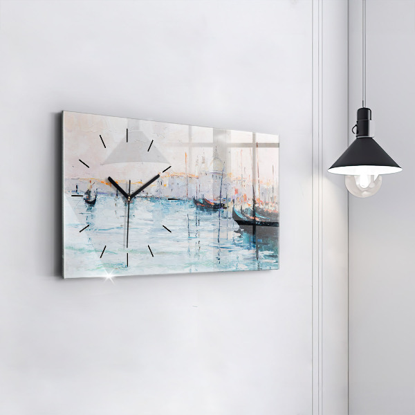 Horizontal wall clock Oil painting yacht sea