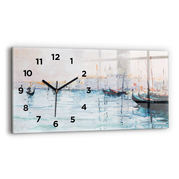 Horizontal wall clock Oil painting yacht sea