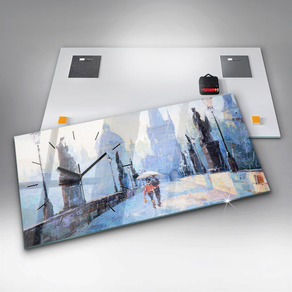 Horizontal wall clock Oil art