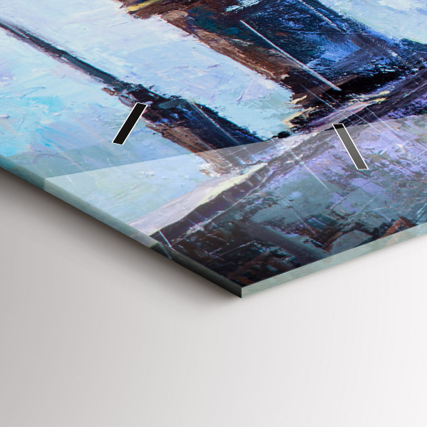 Horizontal wall clock Oil art