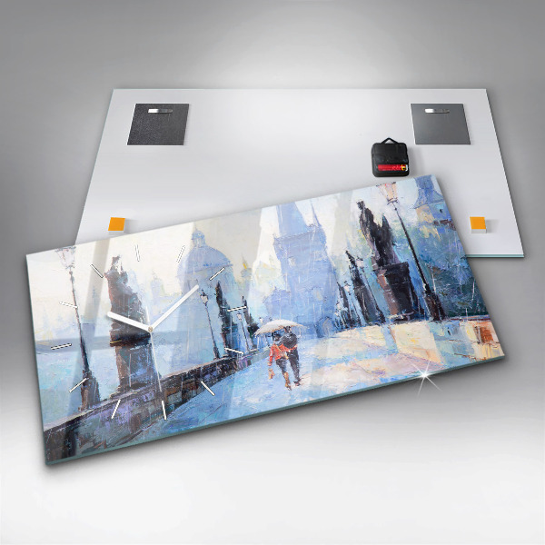 Horizontal wall clock Oil art