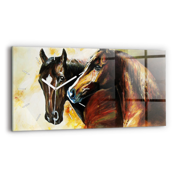Horizontal wall clock Two painted horses