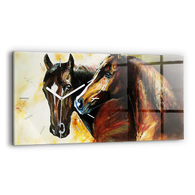 Horizontal wall clock Two painted horses