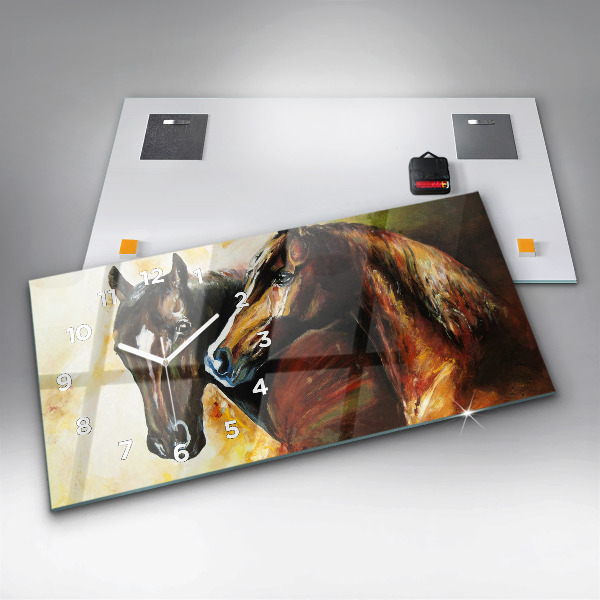 Horizontal wall clock Two painted horses