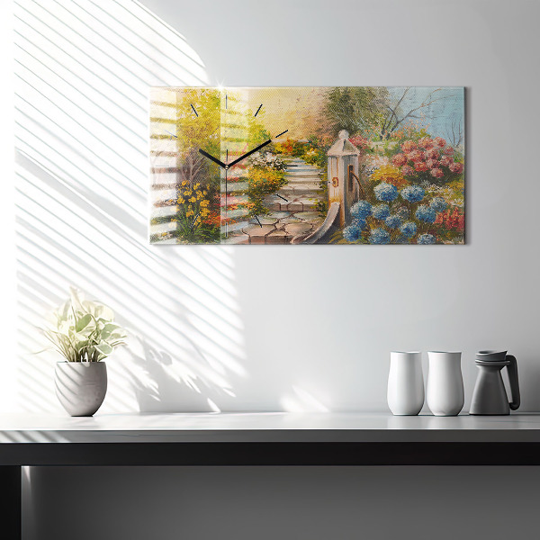 Horizontal wall clock Oil composition in the forest