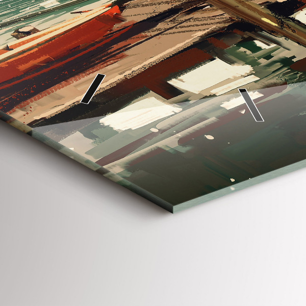 Horizontal wall clock Fishing boats in the port