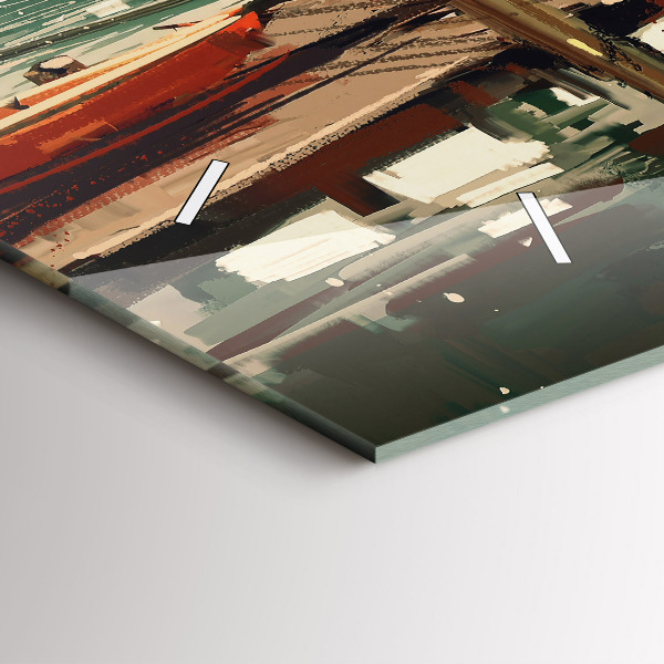 Horizontal wall clock Fishing boats in the port