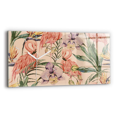 Horizontal wall clock Tropical palm leaves