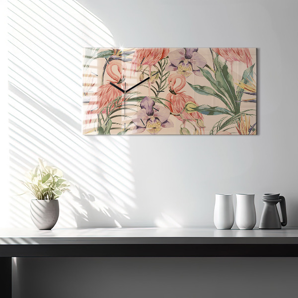 Horizontal wall clock Tropical palm leaves