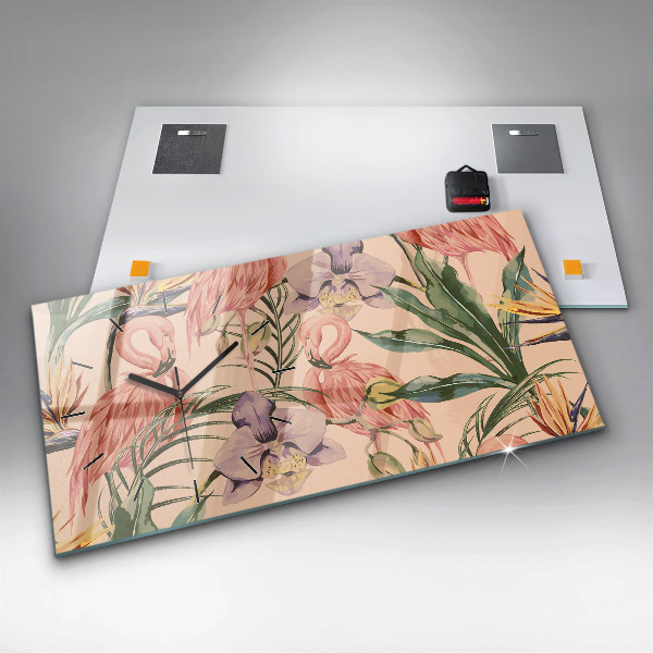 Horizontal wall clock Tropical palm leaves