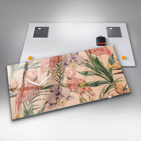 Horizontal wall clock Tropical palm leaves