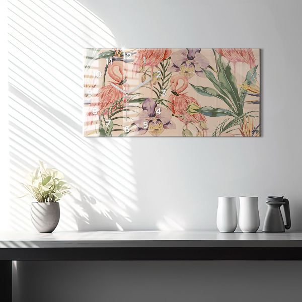 Horizontal wall clock Tropical palm leaves