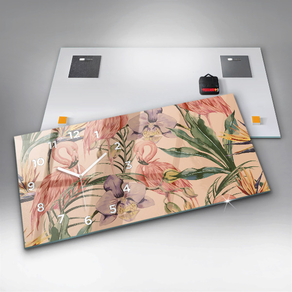 Horizontal wall clock Tropical palm leaves