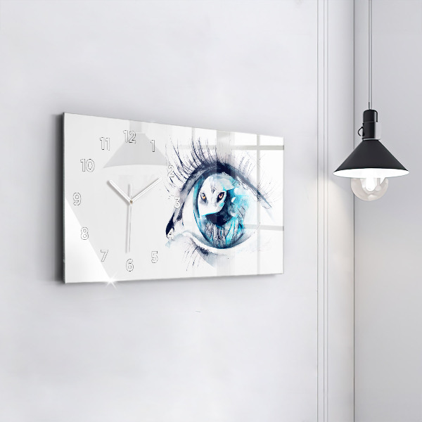 Horizontal wall clock Wolf Eye Illustration