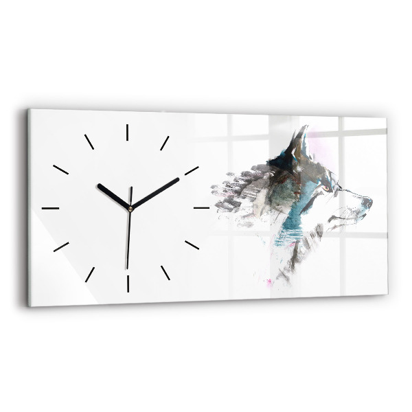 Horizontal wall clock Painted Wolf Profile