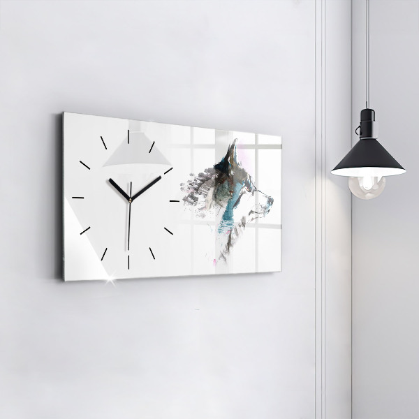 Horizontal wall clock Painted Wolf Profile