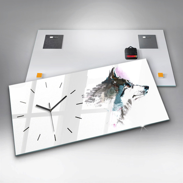 Horizontal wall clock Painted Wolf Profile