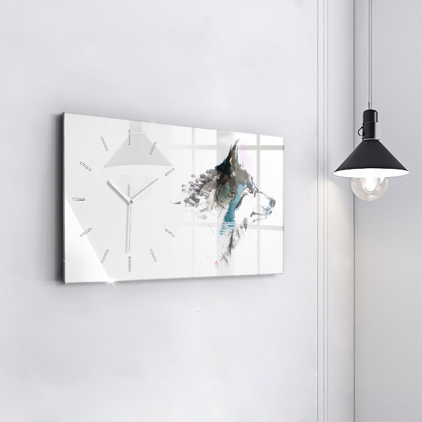 Horizontal wall clock Painted Wolf Profile