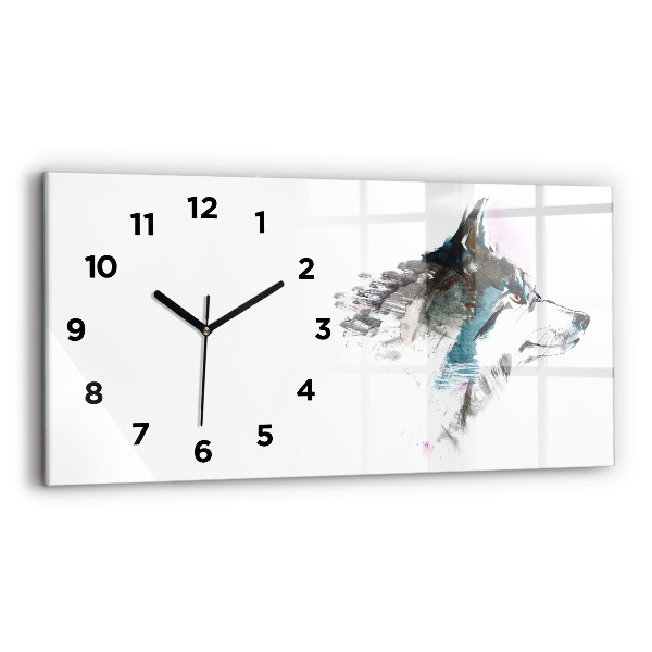Horizontal wall clock Painted Wolf Profile