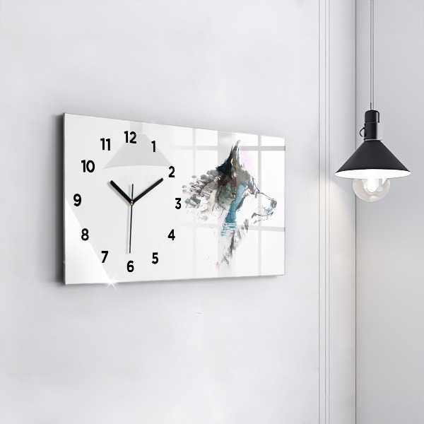 Horizontal wall clock Painted Wolf Profile