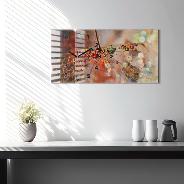Horizontal wall clock Dandelion with dew