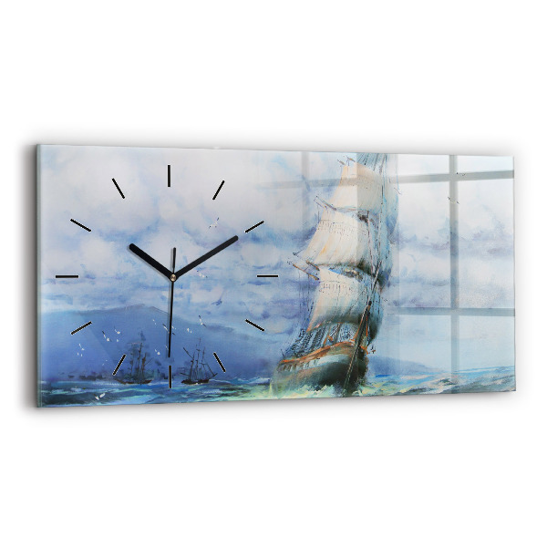 Horizontal wall clock A ship on the water