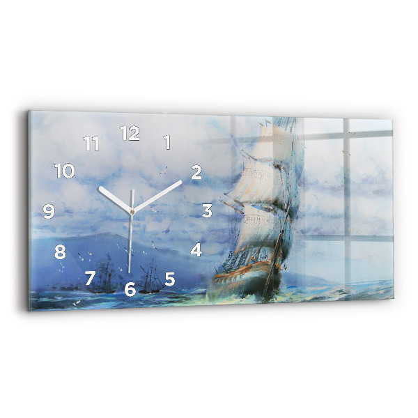 Horizontal wall clock A ship on the water