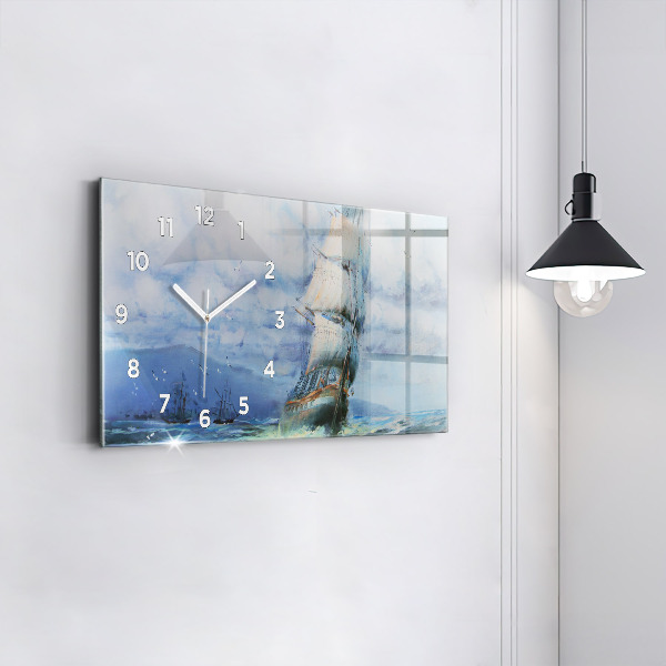 Horizontal wall clock A ship on the water