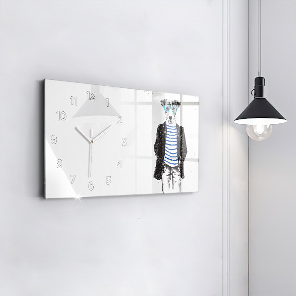 Horizontal wall clock A dog in a human body