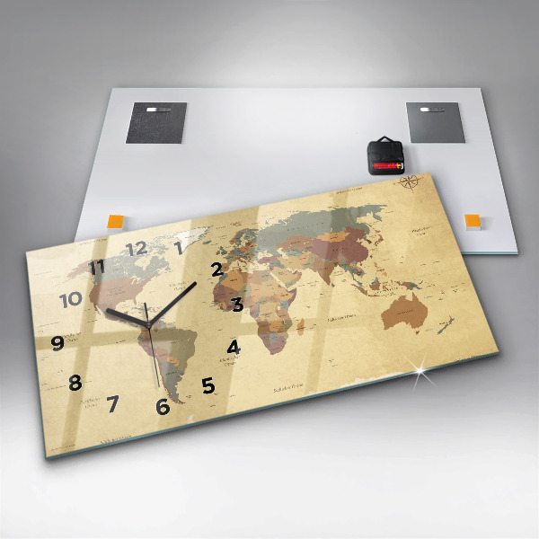 Horizontal wall clock Vintage World Map