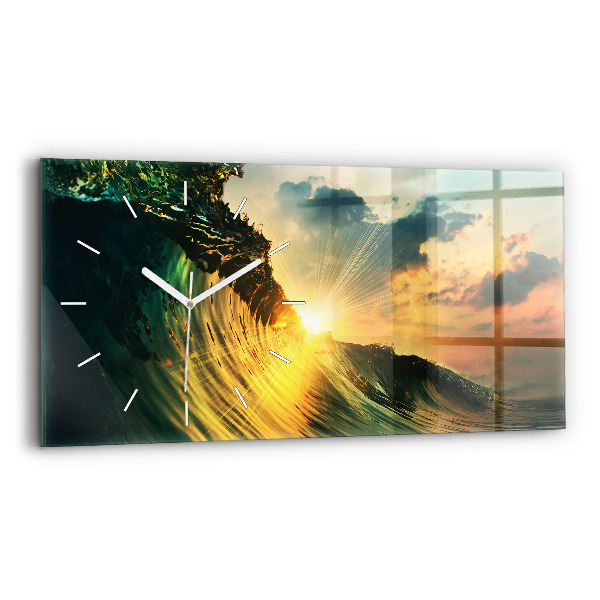 Horizontal wall clock Waves Sunset Perspective