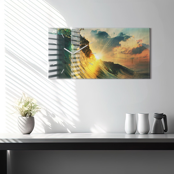 Horizontal wall clock Waves Sunset Perspective