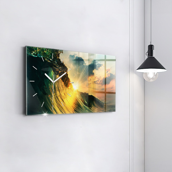Horizontal wall clock Waves Sunset Perspective