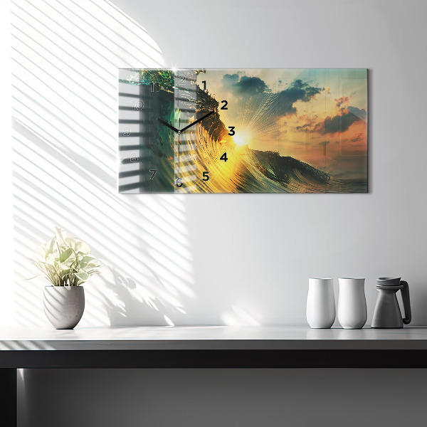 Horizontal wall clock Waves Sunset Perspective