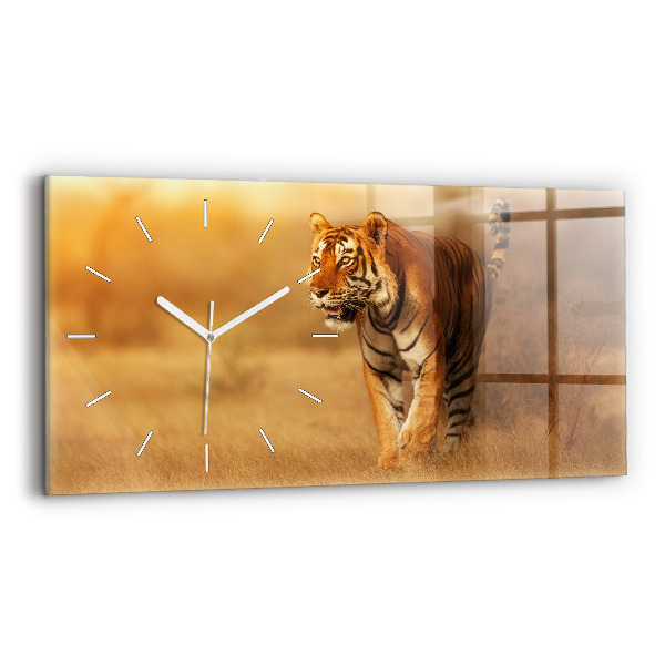 Horizontal wall clock Hunting Tiger