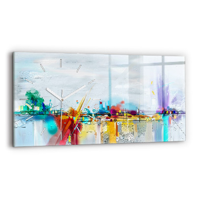 Horizontal wall clock Abstract oil landscape