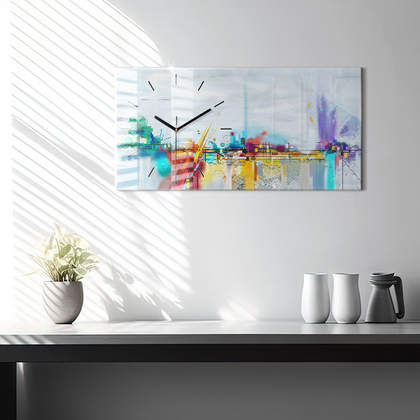 Horizontal wall clock Abstract oil landscape