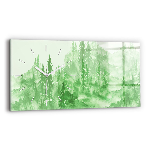 Horizontal wall clock Painting green forest