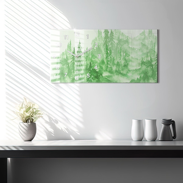 Horizontal wall clock Painting green forest