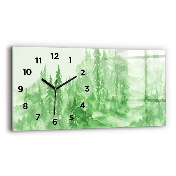 Horizontal wall clock Painting green forest