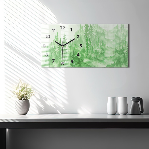 Horizontal wall clock Painting green forest