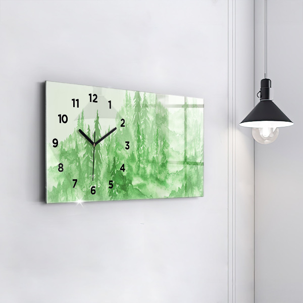 Horizontal wall clock Painting green forest
