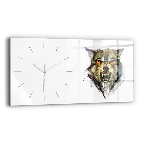 Horizontal wall clock Drawn portrait of a wolf