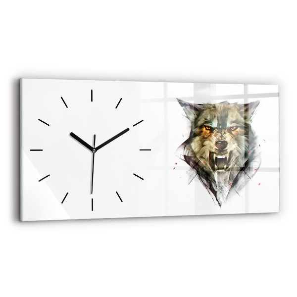 Horizontal wall clock Drawn portrait of a wolf