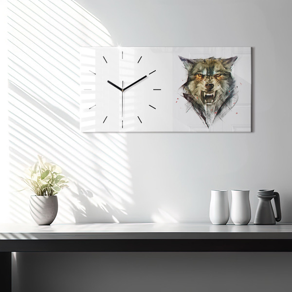 Horizontal wall clock Drawn portrait of a wolf