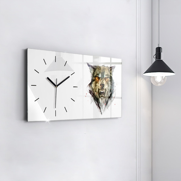 Horizontal wall clock Drawn portrait of a wolf