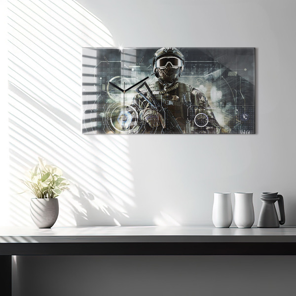 Horizontal wall clock Soldier with a gun