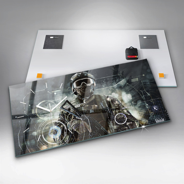 Horizontal wall clock Soldier with a gun