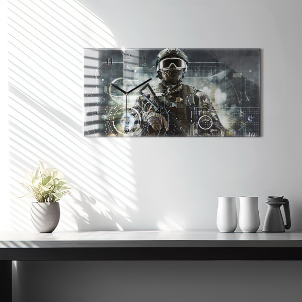 Horizontal wall clock Soldier with a gun