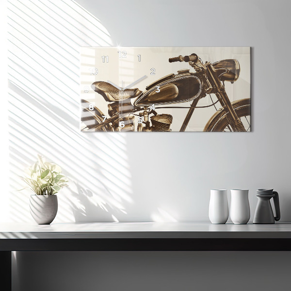 Horizontal wall clock Vintage Motorcycle Sepia